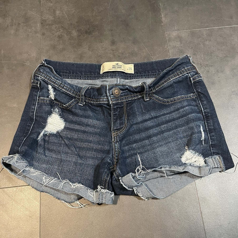 Hollister Women's Midi Jean Shorts Blue Size 3 W26 Denim Cotton Blend Pocket F-8